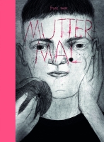 ein in schwarz-weiß gezeichnetes Gesicht eines jungen Menschen, die rechte Hand liegt an der Wange, die linke Hand hält einen Apfel