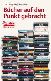 Unter dem Text Bücher auf dem Punkt gebracht sind gestapelte Bücher gezeigt