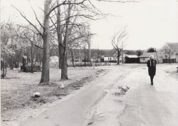 Eine Frau auf einer Dorfstraße