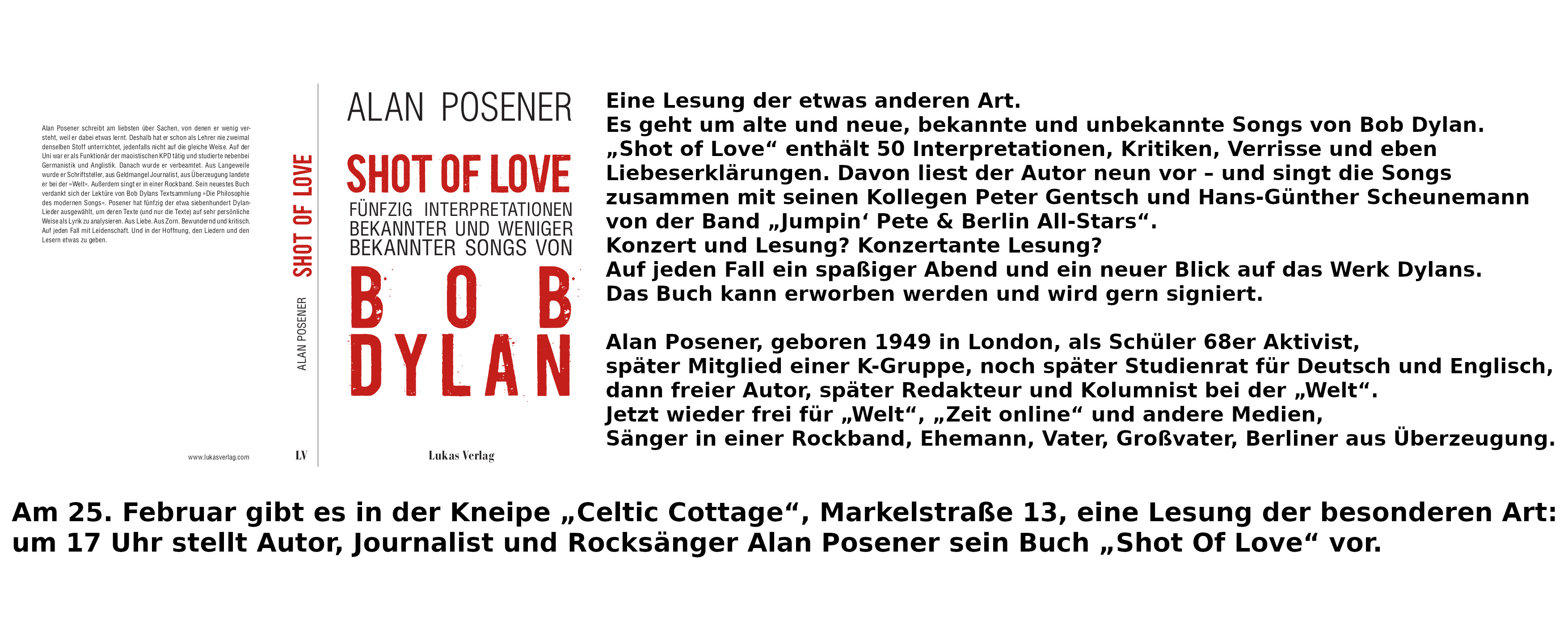 Der Flyer für eine Bob Dylan Lesung mit Musik.