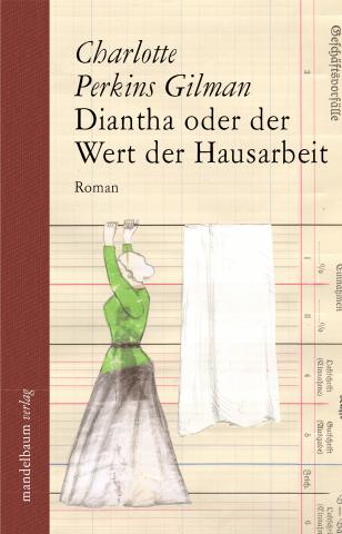 In zarter Strichzeichnung ist ein Frau beim Wäscheaufhängen zu sehen. Im Hintergrund ist ein Buchhaltungsblock.