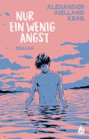 Ein junger Mann steht im Wasser, sein nackter Oberkörper ist über dem Wasser zu sehen, sein Kopf nach unten geneigt. Der Himmel und das Wasser sind rosa und blau, die Schatten des Mannes und kleiner Berge im Hintergrund schwarz.