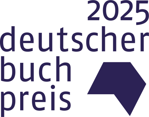 Schriftzug "2025 Deutscher Buchpreis" mit dem Logo eines gezeichneten aufgeschlagenen Buches